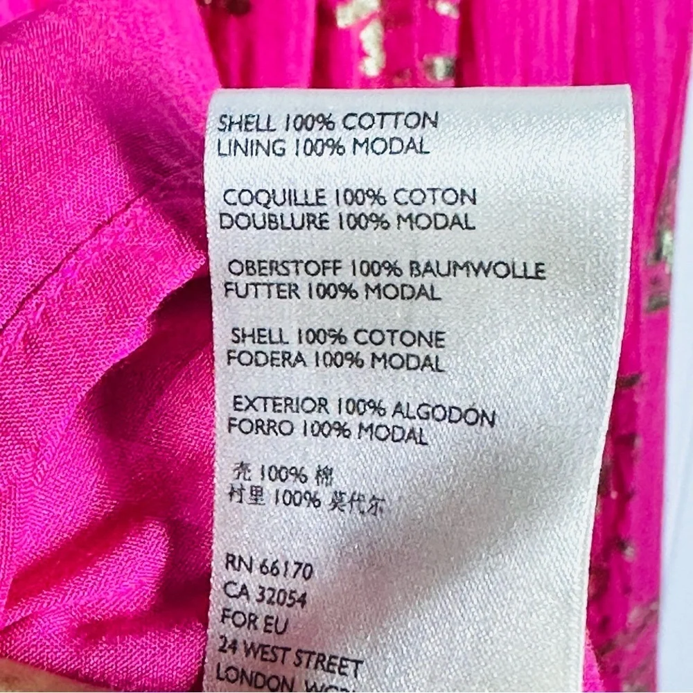 Free People Baja Babe Midi Dress Hot Pink Combo Metallic Gold XL Floral Cotton - Picture 13 of 14